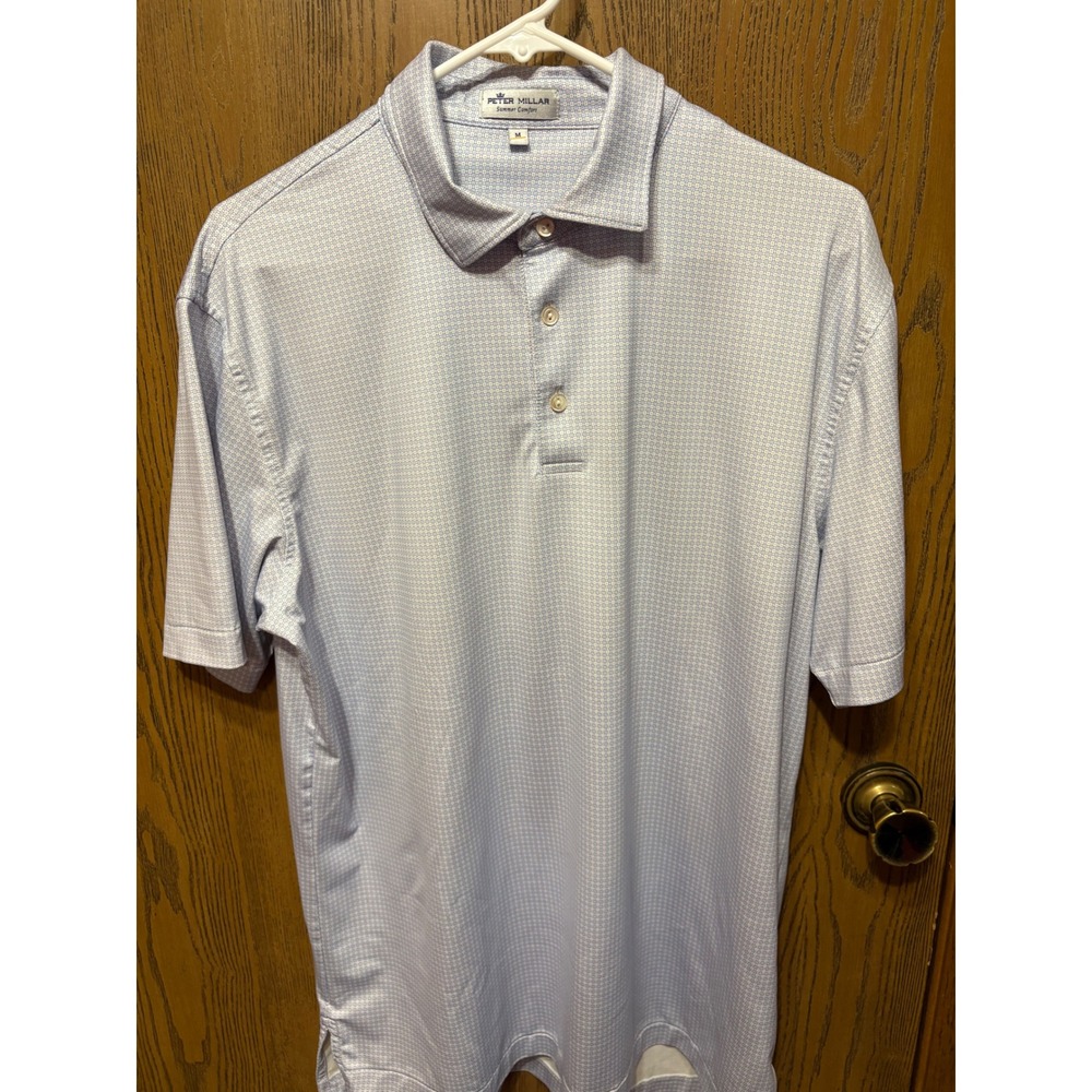 Peter Millar Summer Comfort Polo Shirt Mens Medium Blue Geometric Golf Knit